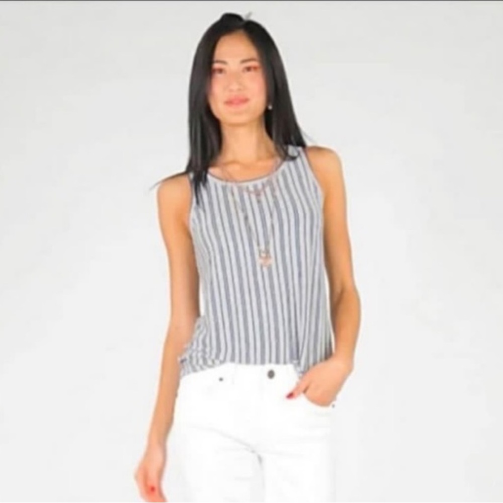 Cabi Ticker Tee Striped Blue and Gray Tank Top - Picture 4 of 16